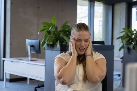 Stressed office worker overwhelm and fatigue relief