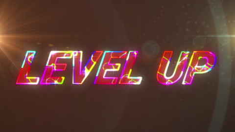 Colorful Shimmering Level Up Graphic with Light Flare