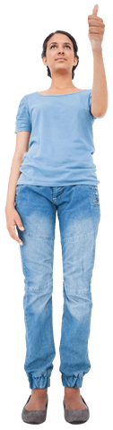 Brunette Woman Giving Thumbs Up on Transparent Background