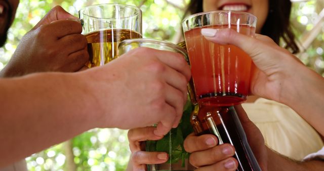 Friends Toasting with Various Drinks Outdoors - Download Free Stock Images Pikwizard.com