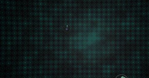 Glowing teal ring grid over dark digital panel with soft spotlight and partial globe
