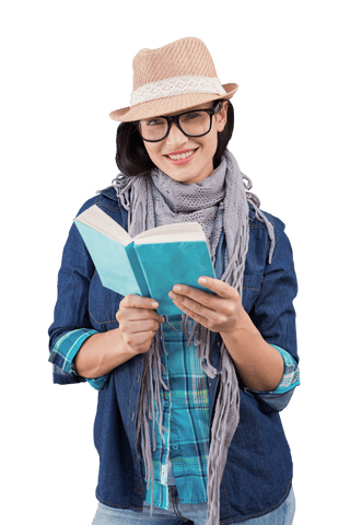 smiling woman reading book on transparent background - Download Free Stock Videos Pikwizard.com