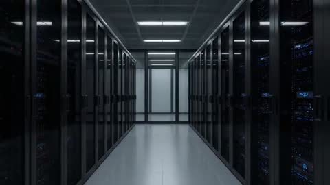 Expansive Data Center Array with Blinking Servers