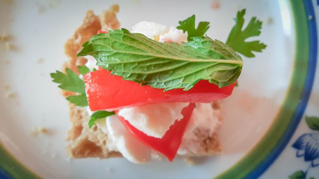Healthy Canapé with Red Pepper, Feta Cheese, and Fresh Mint on a Plate - Download Free Stock Photos Pikwizard.com