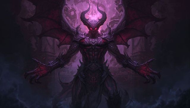 Ominous demon overlord in gloomy fantasy realm
