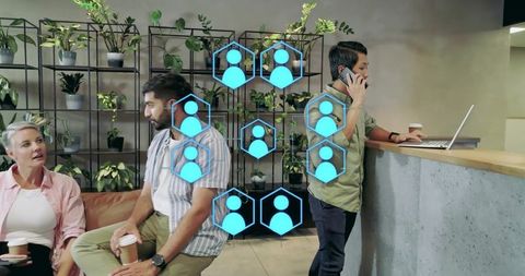 Modern Coworking Collaboration with Technology and Networking Icons