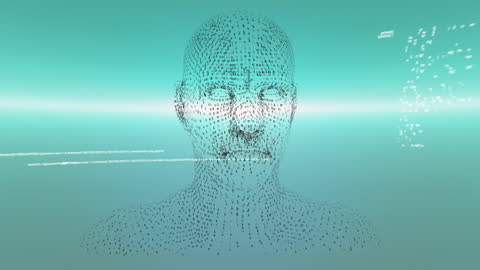 Data Processing Animation Over Human Head Model on Green Background