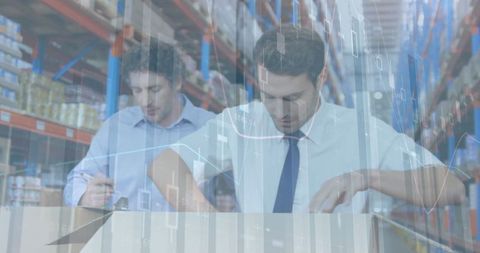 warehouse operations with financial data overlay - Download Free Stock Images Pikwizard.com