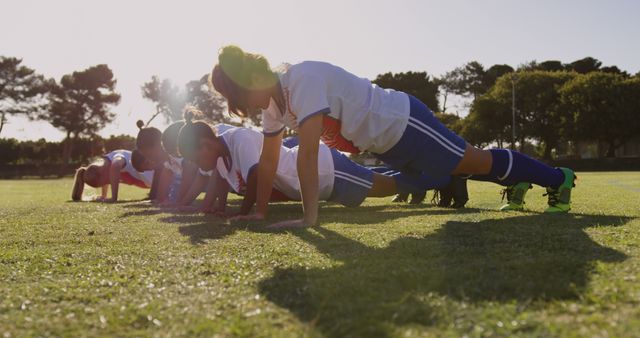 Female Soccer Team Performing Push-Ups During Training Session - Download Free Stock Images Pikwizard.com