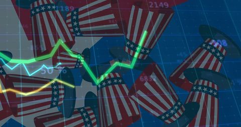 Usa economic trends with patriotic symbols overlay