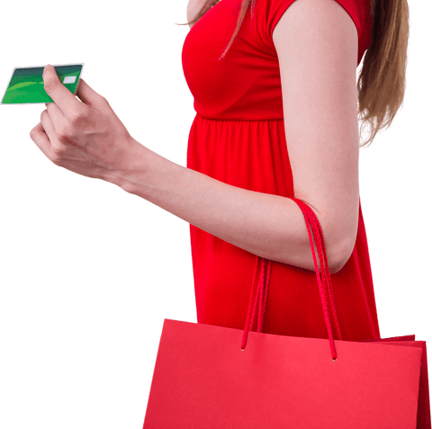 woman in red dress holding shopping bag and credit card - transparent - Download Free Stock Videos Pikwizard.com