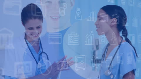 Diverse Healthcare Professionals Collaborating with Technology Overlay