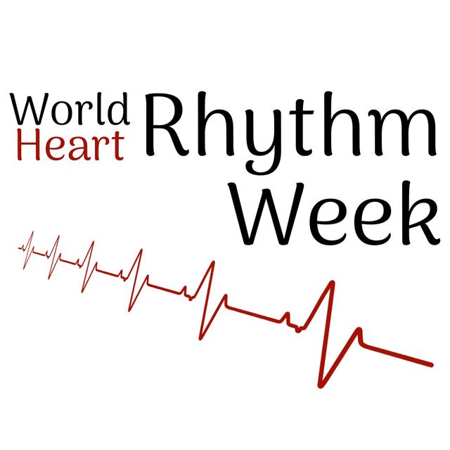 Digital composite image of world heart rhythm week text with pulse trace on white background. healthcare and awareness concept.