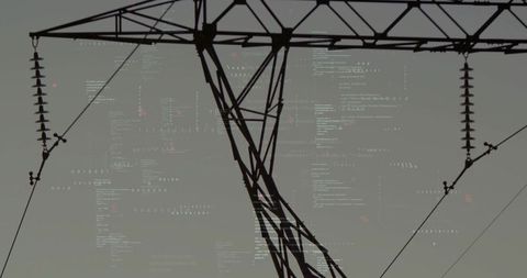 High-Voltage Power Line Tower with Embedded Coding Symbolism