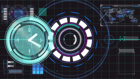 Neon Ticking Clock Overlay on Digital Interface for Data Processing