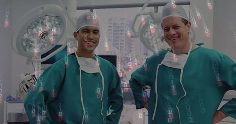 Futuristic Medical Technology Surgeons Smiling in Operating Room