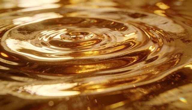 Liquid gold ripples: macro concentric waves on glossy amber surface for luxury backgrounds