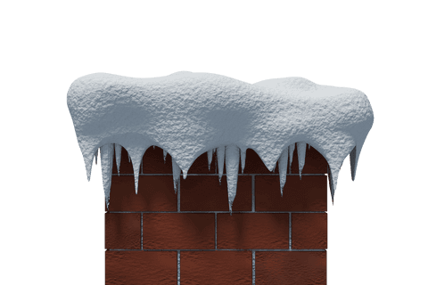 Snow-covered chimney on transparent background with icy details