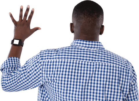 transparent rear view man raising hand in checkered shirt with smartwatch - Download Free Stock Videos Pikwizard.com
