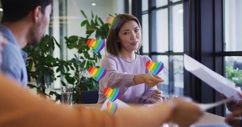 Diverse Office Meeting with Rainbow Hearts