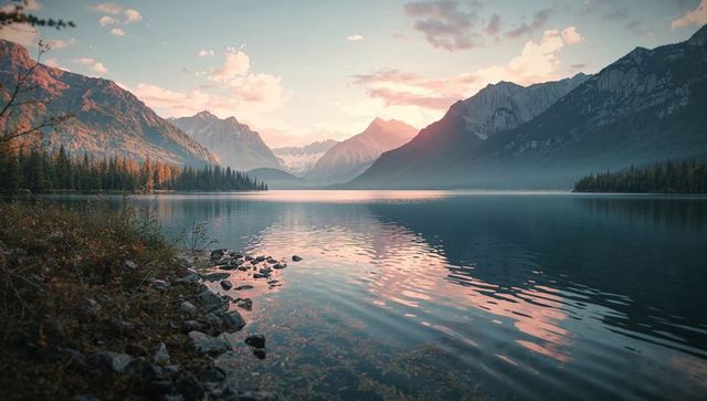 Reflective Alpine Lake with Scenic Mountains at Sunset