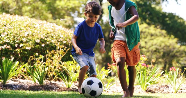 Children Playing Soccer in Sunny Park - Download Free Stock Images Pikwizard.com