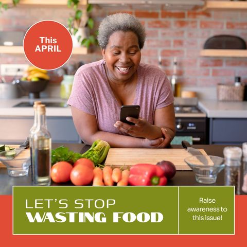 Friendly Reminder to Stop Wasting Food with Technology Support - Download Free Stock Templates Pikwizard.com