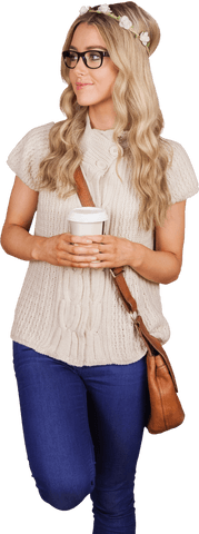 Trendy Blonde Hipster Enjoying Coffee with Casual Style Transparent