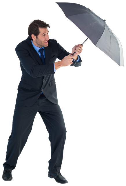 Transparent Man Holding Umbrella to Protect from Rain in Firm Stance - Download Free Stock Videos Pikwizard.com