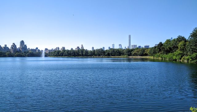 Serene Urban Park Lake with City Skyline on Sunny Day - Download Free Stock Images Pikwizard.com