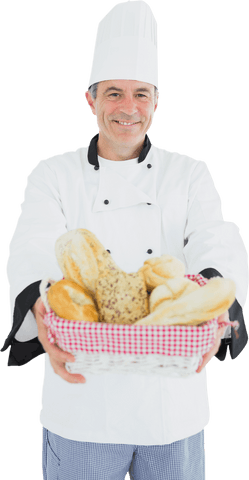 smiling chef holding bread basket isolated on transparent background - Download Free Stock Videos Pikwizard.com