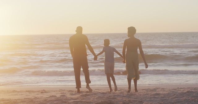 Family Holding Hands Walking on Beach at Sunset - Download Free Stock Images Pikwizard.com