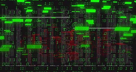 Digital Landscape with Binary Codes and Wireframe Structures