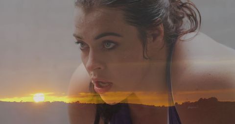 Plus Size Caucasian Woman Exercising with Sunset - Download Free Stock Images Pikwizard.com