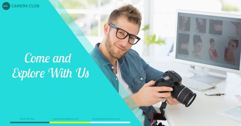 Photography Community Invitation with Smiling Cameraman - Download Free Stock Templates Pikwizard.com
