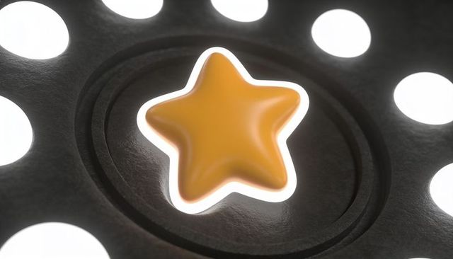 Glowing gold star emblem with halo in recessed dark panel for premium branding