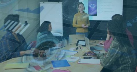 Professional woman presenting planners team meeting