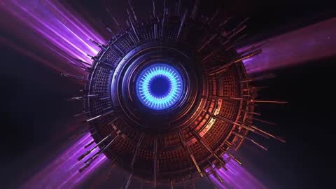 Futuristic Rotating Structure with Pulsing Energy Beams