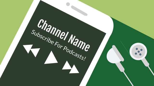 Smartphone with Earphones Promotes Podcast Subscription Channel - Download Free Stock Templates Pikwizard.com