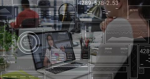 Technological Office Workspace with Digital Data Interface