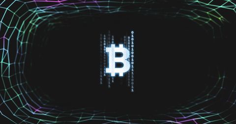 Glowing Bitcoin Symbol with Binary Code and Mesh Background - Download Free Stock Images Pikwizard.com