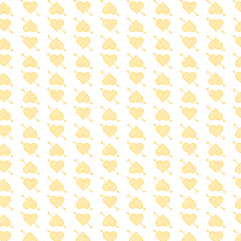 Transparent yellow hearts and arrows pattern vector