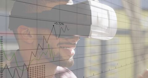 Businessman Analyzing Financial Data with VR Headset Technology