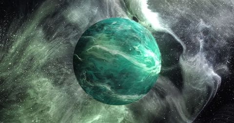 Green Planet in Mysterious Cosmic Galaxy