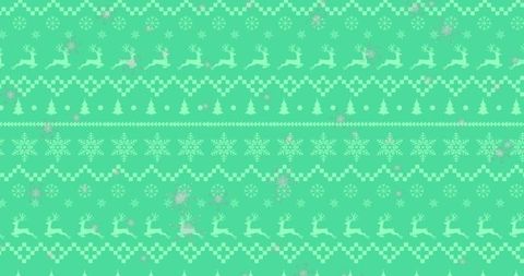 Seamless festive pattern with reindeer and snowflakes in mint green