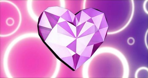 Faceted Purple Heart with Glowing Circles on Gradient Background