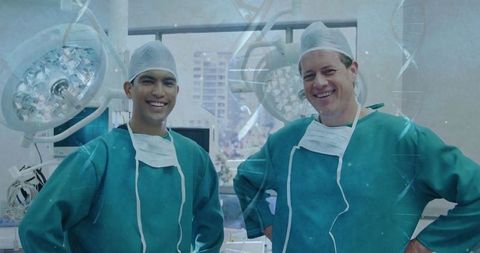 Surgeons Smiling Confidently in Modern Operating Theater