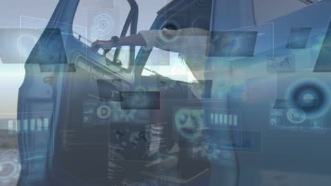 Man with Advanced Data Interfaces in Vehicle