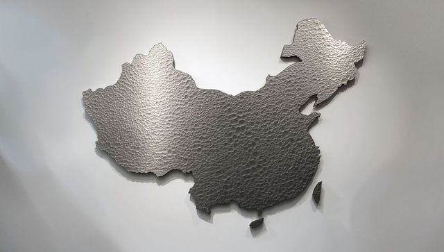 Metallic relief map of china with modern minimalist artistry