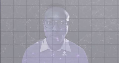 Professional Man with Network Grid Overlay Illustrating Futuristic Connectivity